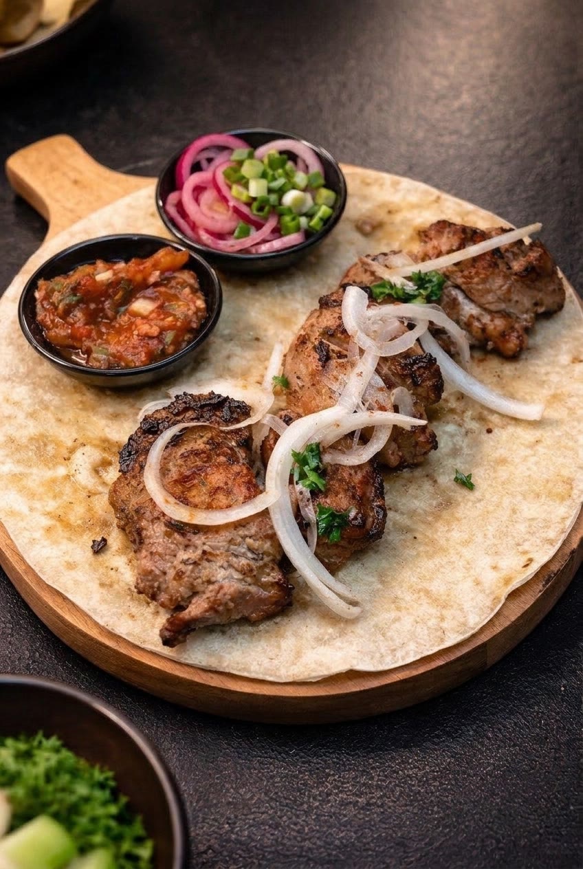Pork neck shashlik on lavash